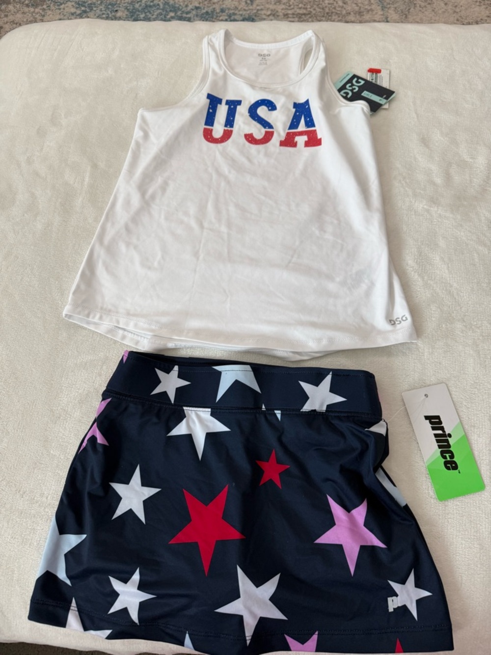 Girls Patriotic USA Tank Shirt & Star Print Skort NEW Size Small/Medium